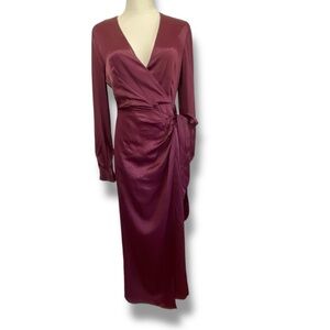 Mango Wrap Dress Maxi‎ Formal Long Red Carpet Wine Merlot Purple Viscose Size XS